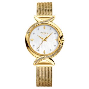 OLIKA 30m Waterproof Ladies Watch Real Fritillary Face Fish Tail Diamond