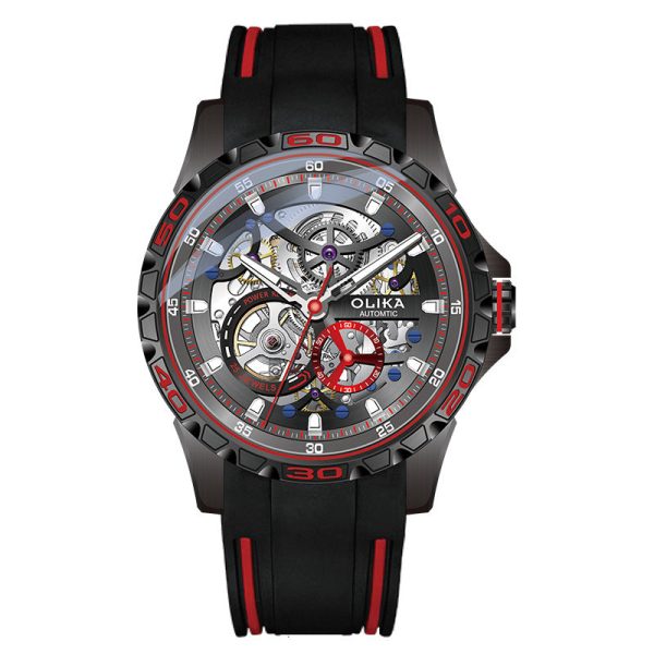Black shell with red strap