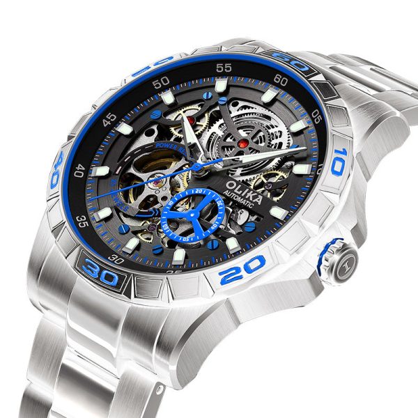 Silver Case Blue Surface Steel Belt