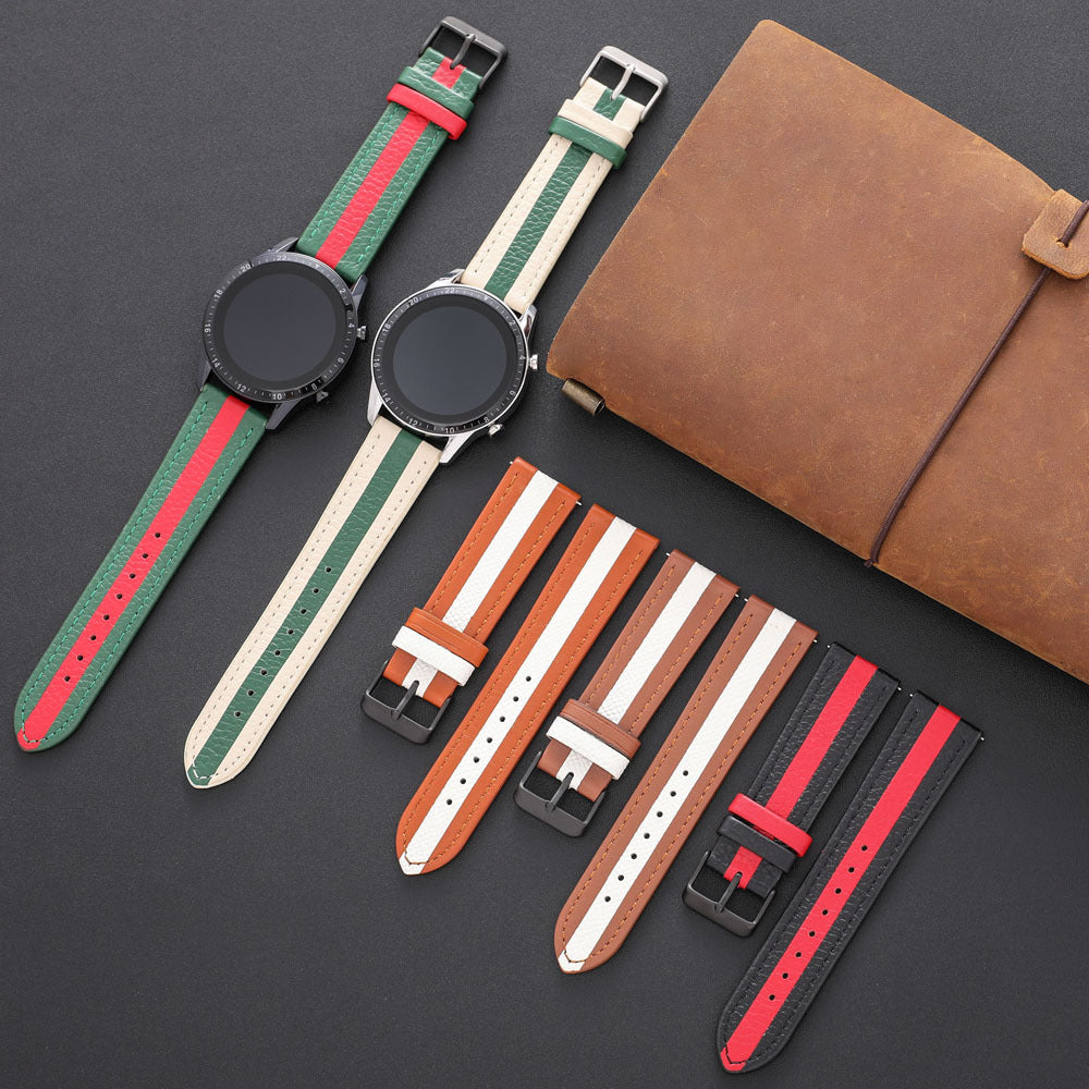 Contrast Color Cowhide Genuine Leather Watch Strap