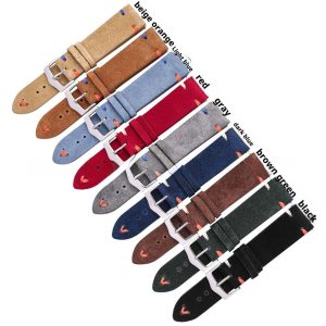 Wholesale Colorful Handstitched Velvet Suede Leather Watch Strap
